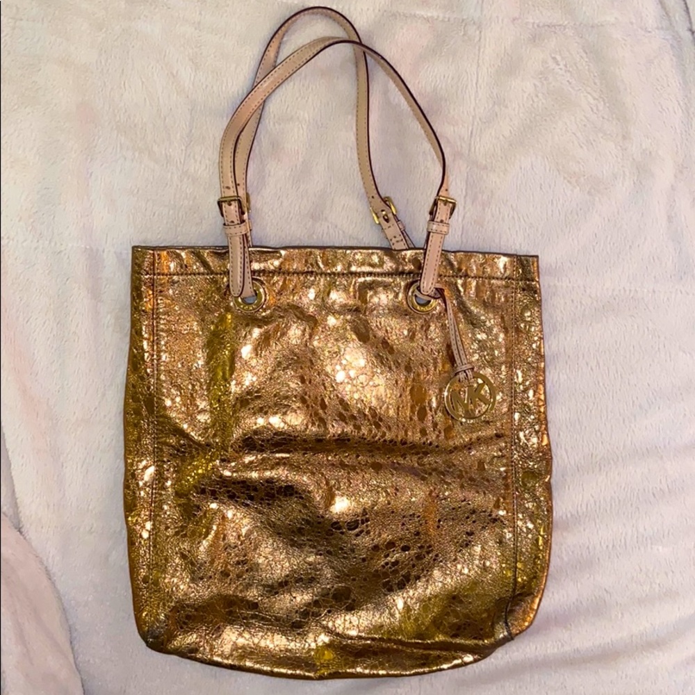 Michael Kors Gold Leather Tote Bag